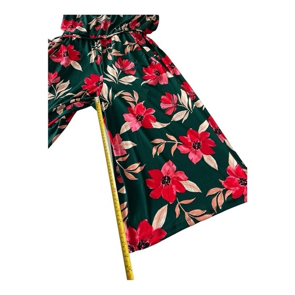 Maggy London Lottie Wide Leg Knit Crop Jumpsuit Jumper Size 4 Green Red Floral - Picture 9 of 15